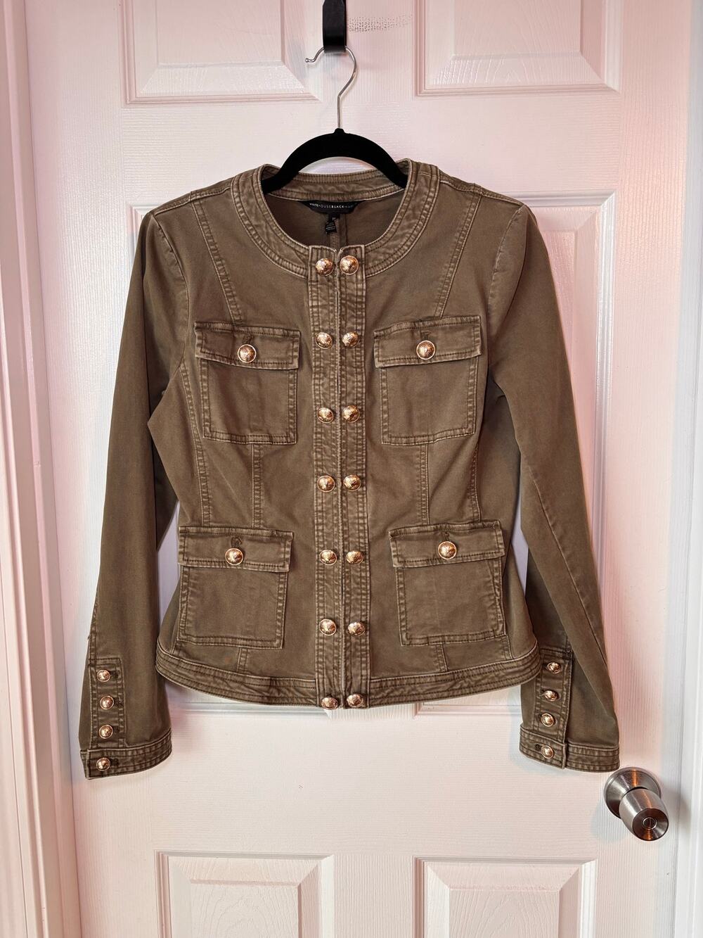 White House Black Market Women’s Olive Military Utility Jacket Gold Buttons